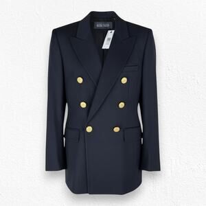 Vintage 80s Ellen Tracy Blazer Black Double Breasted Wool Blend USA Made Size 6